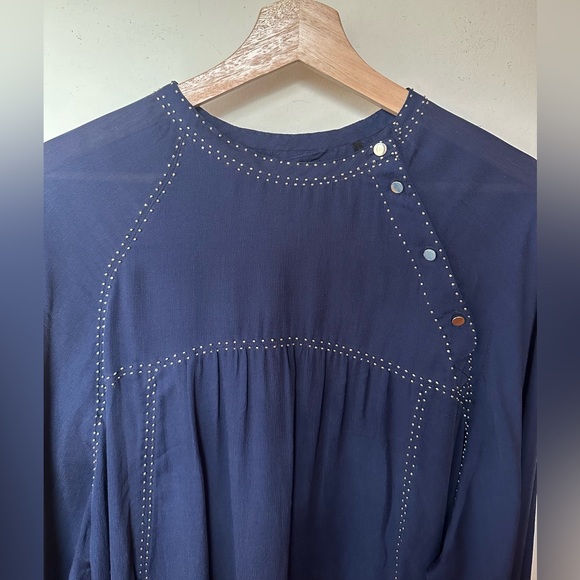 Isabel Marant Beaded Georgette Adele Shirt Dress Navy Blue Runway Fall 2015 - Picture 6 of 16